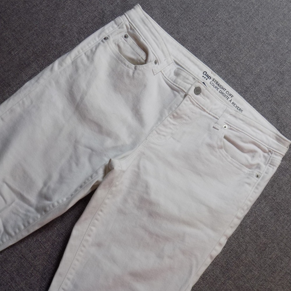 Gap Straight Cuff Jeans Womens 12R White Excellent Mid Rise Stretch Denim 1800
